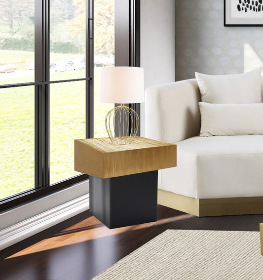 Palladium Iron Contemporary End Table - Luxe Matte Black Base with Textured Metallic Finish Design