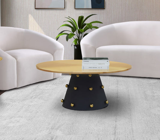 Raven Contemporary Coffee Table with Brushed Gold Top & Matte Black Base for Modern Décor Elegance