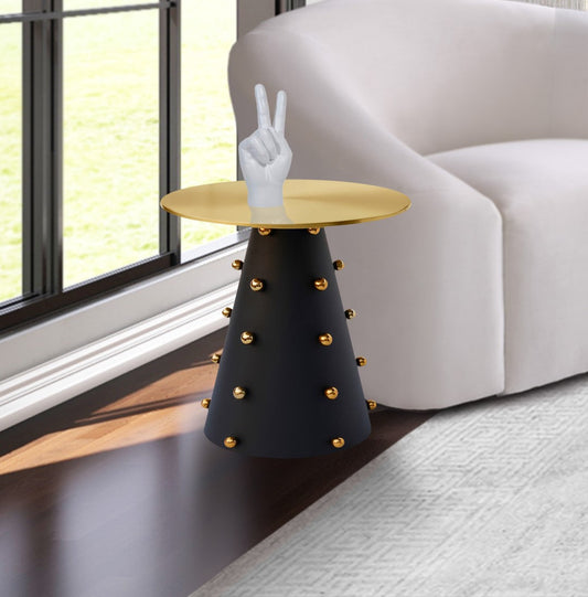 Raven Contemporary End Table with Brushed Gold Top and Matte Black Base - Stylish Modern Decor