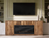 2 Drawer 2 Door 80in TV Stand - Mango & Teak Wood Fireplace