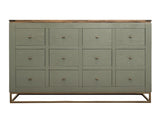 12 Drawer Timber Console Table - Green Wood Storage Furniture
