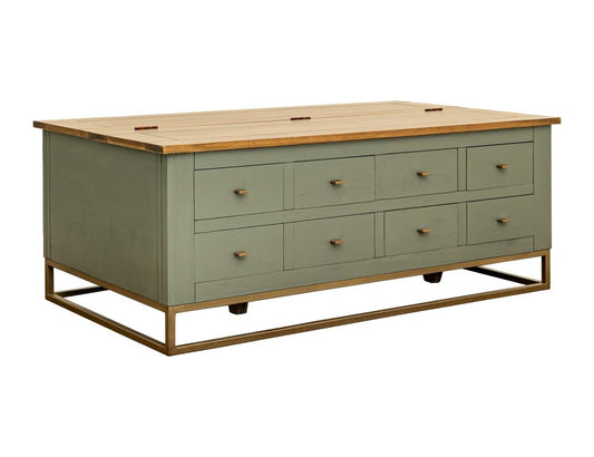 8 Drawer Hinged Top Cocktail Table | Green Timber Occasional Table