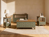 2 Drawer End Table with Shelf | Timber Occasional Table Green