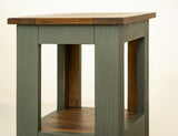 Timber Chairside Table - Green Lacquer Wood with Drawer & Shelf
