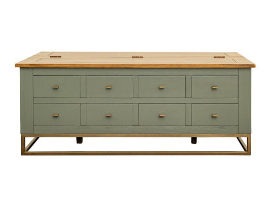 8 Drawer Hinged Top Cocktail Table | Green Timber Occasional Table