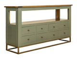 8 Drawer Sofa Table with Shelf - Green Timber Occasional Table