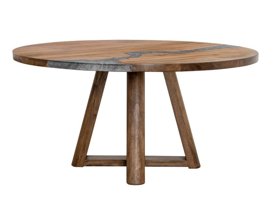 Silver Round Dining Table - Teak Wood with Resin River Design