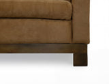 Zaphiro Sofa | Modern Camel Poly Suede Sofa with Wood Base