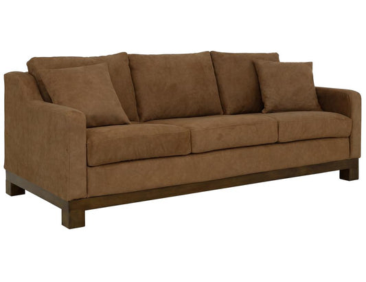 Zaphiro Sofa | Modern Camel Poly Suede Sofa with Wood Base
