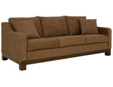 Zaphiro Sofa | Modern Camel Poly Suede Sofa with Wood Base
