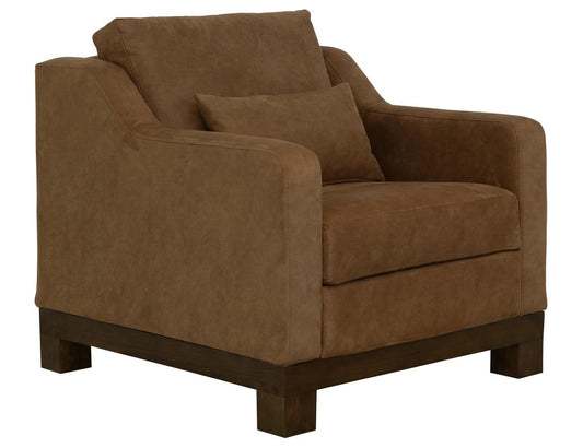 Zaphiro Armchair - Modern Camel Suede Chair with Wood Base