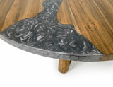 Silver Round Dining Table - Teak Wood with Resin River Design