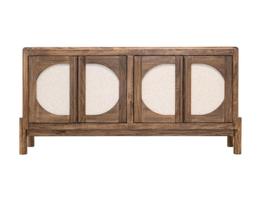Dune 4 Door Console - Modern Wood Storage with Woven Panels