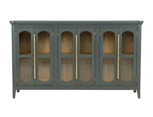 6 Door Console Table | Brava Transitional Wood & Glass Storage