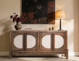 Dune 4 Door Console - Modern Wood Storage with Woven Panels
