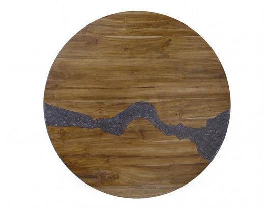 Silver Round Dining Table - Teak Wood with Resin River Design