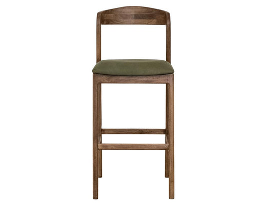 Silver Counter Height Barstool 24" - Olive Green Upholstered Seat