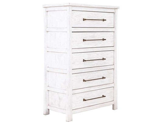 White Roots 5 Drawer Chest | Rustic Mango Wood Farmhouse Dresser