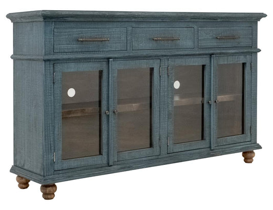 3 Drawer 4 Door Vintage Console - Solid Pine Wood Accent Furniture