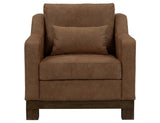 Zaphiro Armchair - Modern Camel Suede Chair with Wood Base