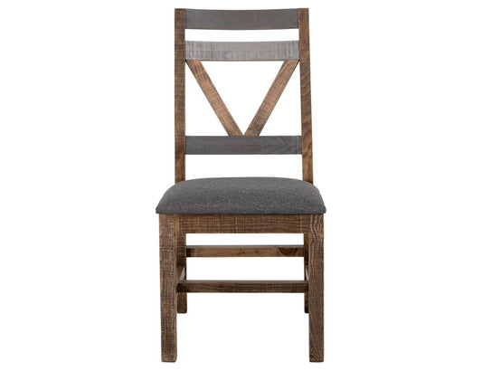 Loft Brown Wooden Dining Chair - Solid Pine Grey Fabric