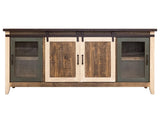 2 Glass Doors 2 Sliding Doors TV Stand - Rustic Antique