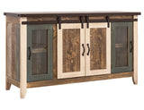 2 Glass Doors 2 Sliding Doors TV Stand - Rustic Antique Multicolor