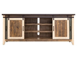 2 Glass Doors 2 Sliding Doors TV Stand - Rustic Antique