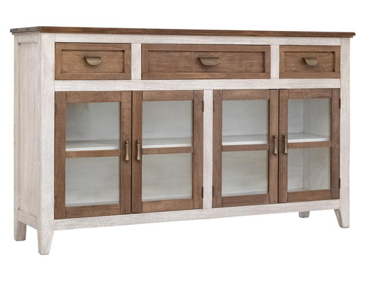 3 Drawer 4 Glass Door Console - Modern Mango Wood Furniture