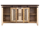 2 Glass Doors 2 Sliding Doors TV Stand - Rustic Antique Multicolor