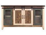 2 Glass Doors 2 Sliding Doors TV Stand - Rustic Antique Multicolor