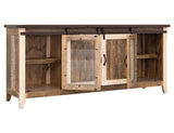 2 Glass Doors 2 Sliding Doors TV Stand - Rustic Antique