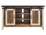 2 Glass Doors 2 Sliding Doors TV Stand - Rustic Antique Multicolor