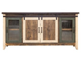 2 Glass Doors 2 Sliding Doors TV Stand | Rustic Antique Multicolor