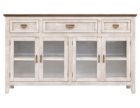 3 Drawer 4 Glass Door Console | Sahara Organic Modern Design