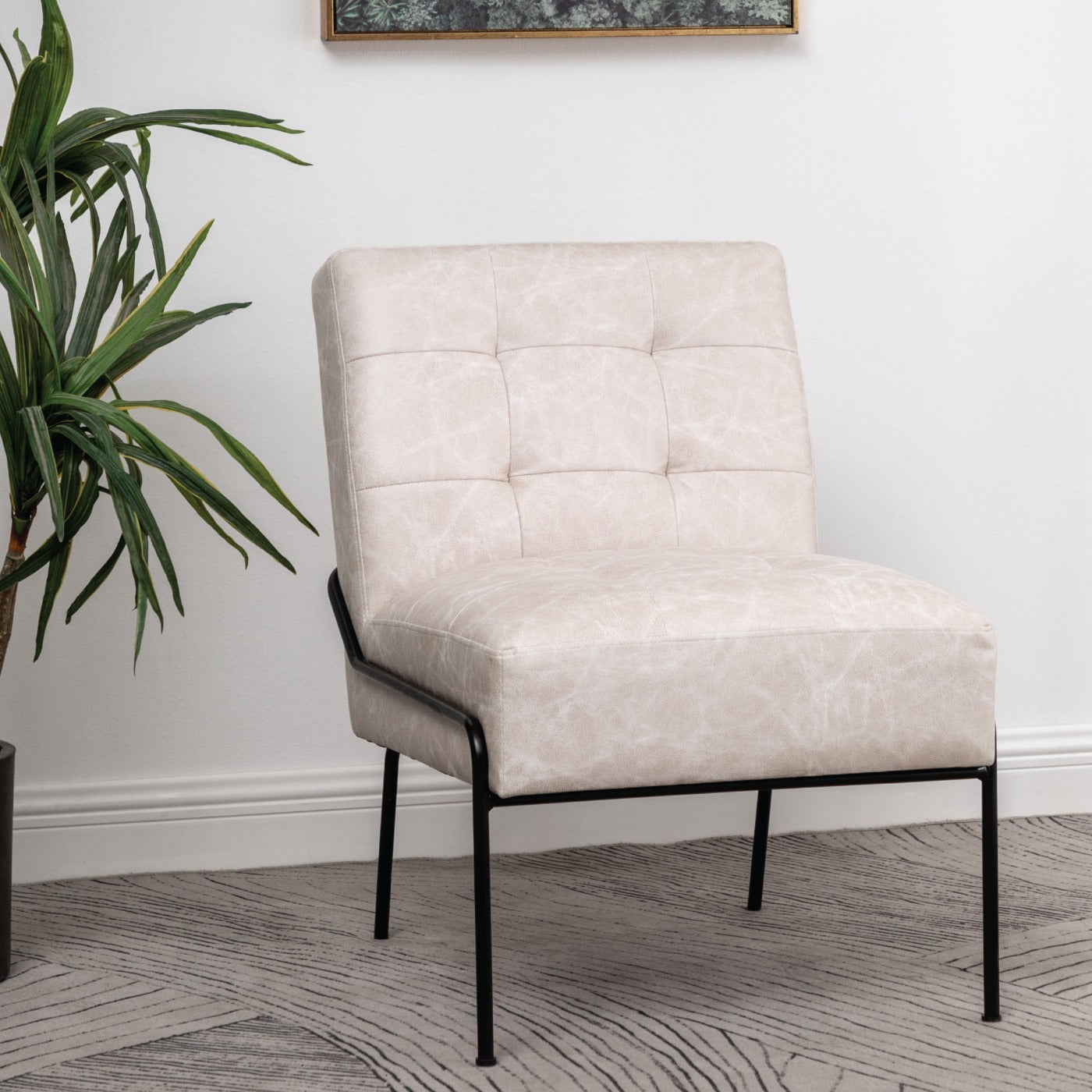 Armless Tufted Accent Chair w/ Metal Frame