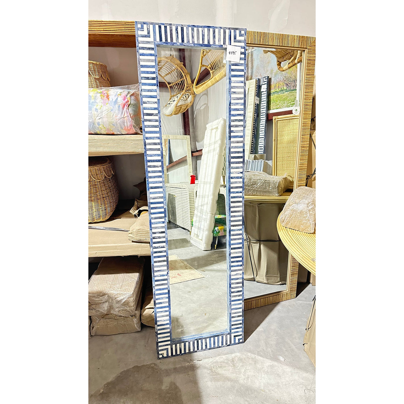 Blue & White Bone Inlay Mirror - Multiple Sizes