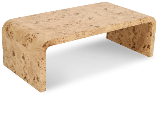Cresthill Stunning Burl Wood Art Deco Coffee Table - Curved Design, Natural Finish, 200 lbs Capacity