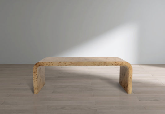 Cresthill Stunning Burl Wood Art Deco Coffee Table - Curved Design, Natural Finish, 200 lbs Capacity