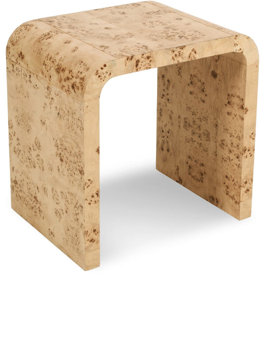 Cresthill Elegant Burl Wood Art Deco End Table - Curved Design, Natural Finish, 200 lbs Capacity