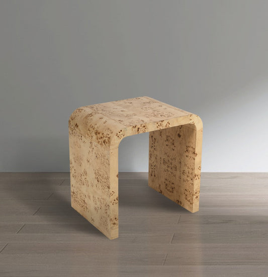 Cresthill Elegant Burl Wood Art Deco End Table - Curved Design, Natural Finish, 200 lbs Capacity
