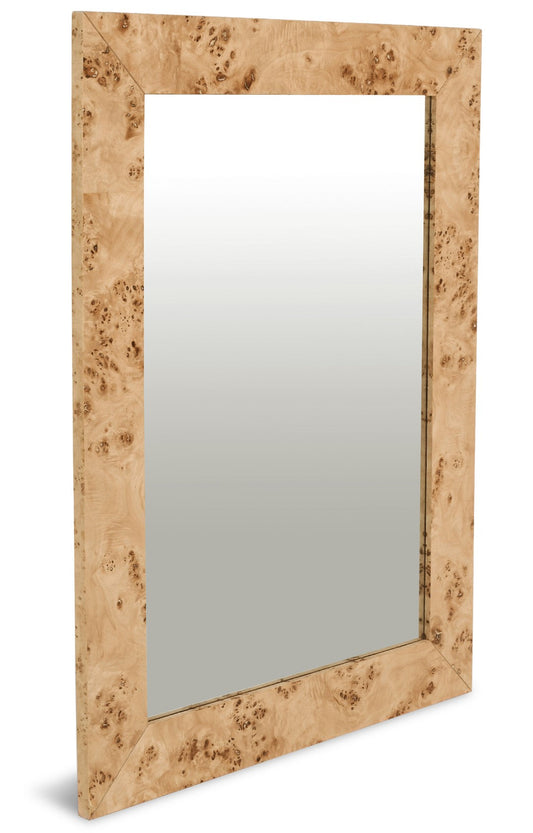Cresthill Elegant Ash Burl Wood Art Deco Mirror - Curved Design, Natural Finish, 36" W x 48" H