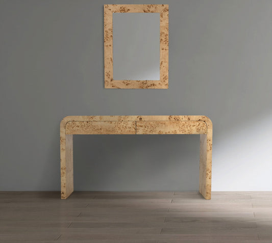 Cresthill Elegant Ash Burl Wood Art Deco Mirror - Curved Design, Natural Finish, 36" W x 48" H