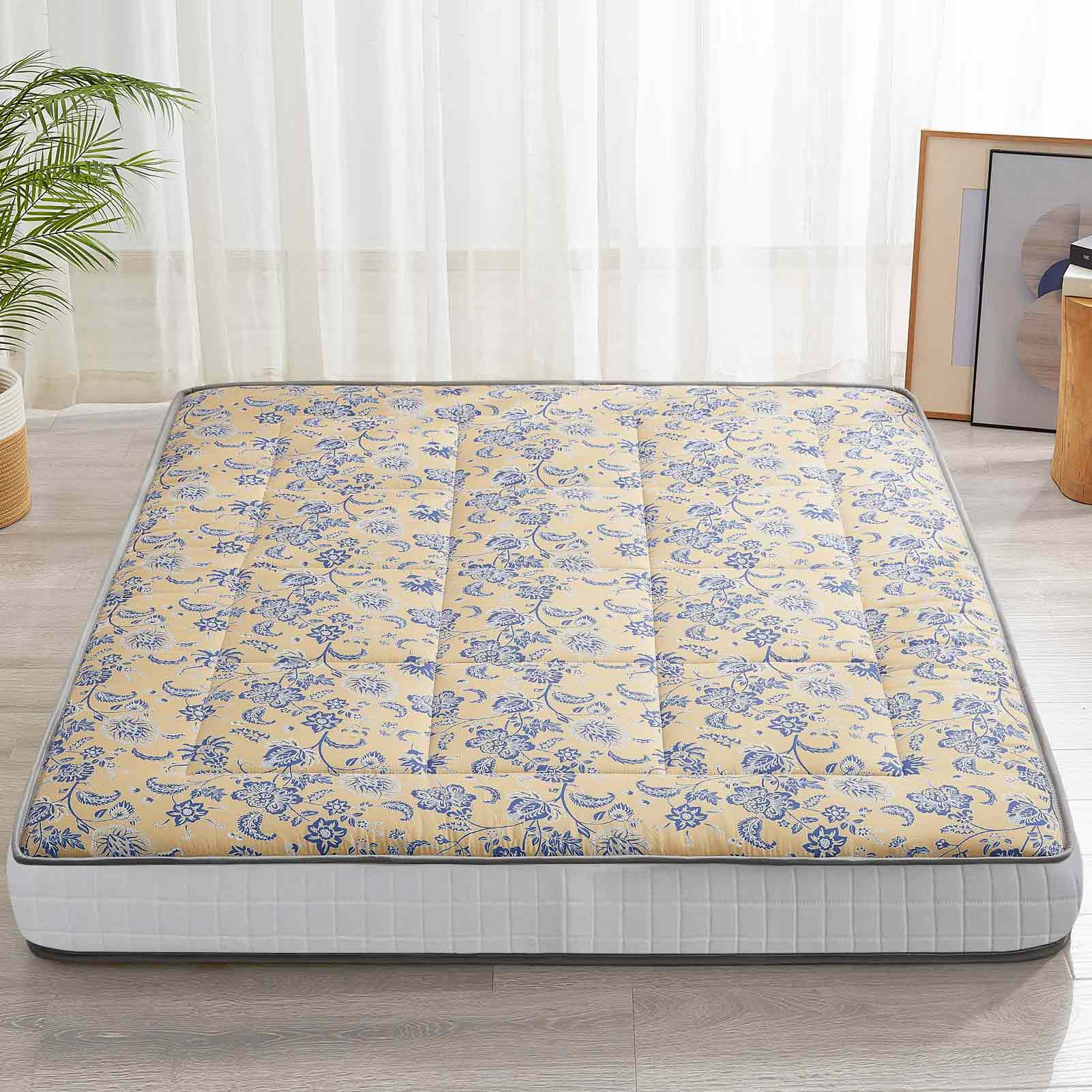 MAXYOYO 6" Extra Thick Floor Futon Mattress, Blue Floral Paisley Pattern Mattress