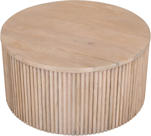 Oakhill Contemporary Coffee Table in Solid Mango Wood with Chic Fluted Design & White Oak Finish