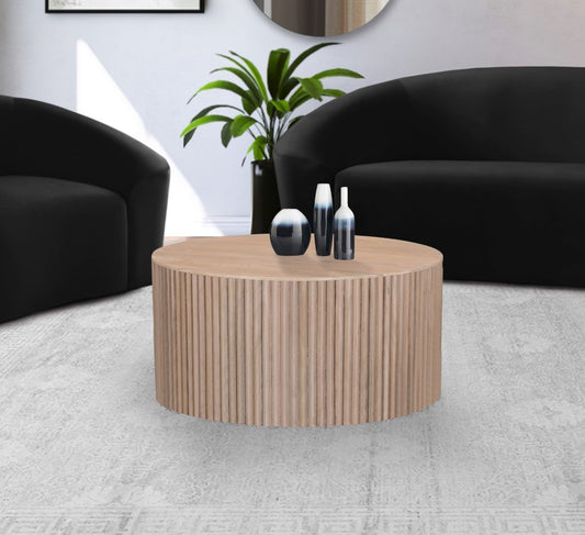 Oakhill Contemporary Coffee Table in Solid Mango Wood with Chic Fluted Design & White Oak Finish