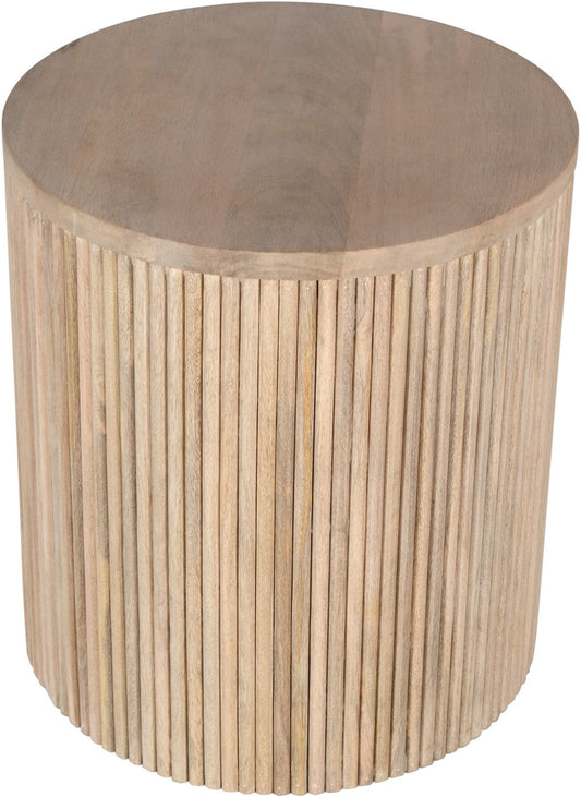 Oakhill Contemporary End Table in White Oak Finish - Solid Mango Wood with Chic Fluted Design
