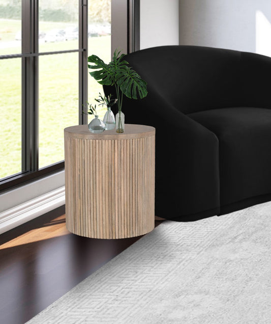 Oakhill Contemporary End Table in White Oak Finish - Solid Mango Wood with Chic Fluted Design