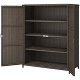 Outsunny Accent Rattan Cabinets with Storage, Outdoor Storage Cabinets, Includes 4 Shelves and 2 Doors, for Yard, Brown