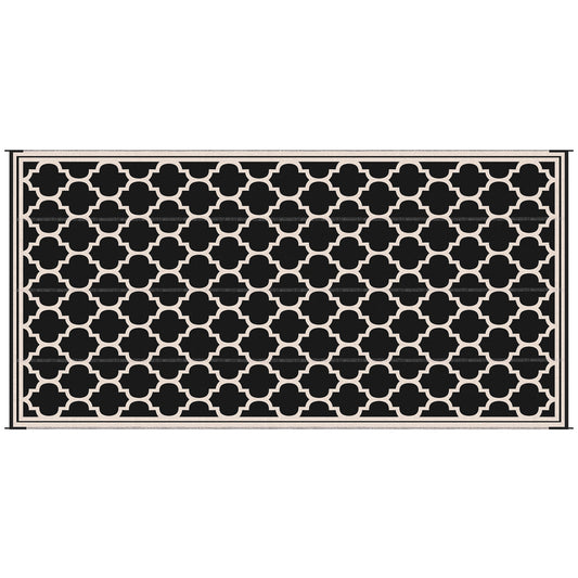 Outsunny 9x18 Reversible RV Outdoor Rug Black and Beige Plastic Straw Patio Floor Mat for Backyard Deck Picnic Beach Camping